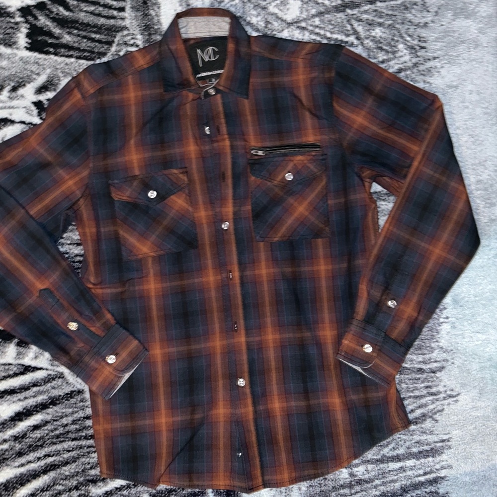Small Orange and blue button shirt